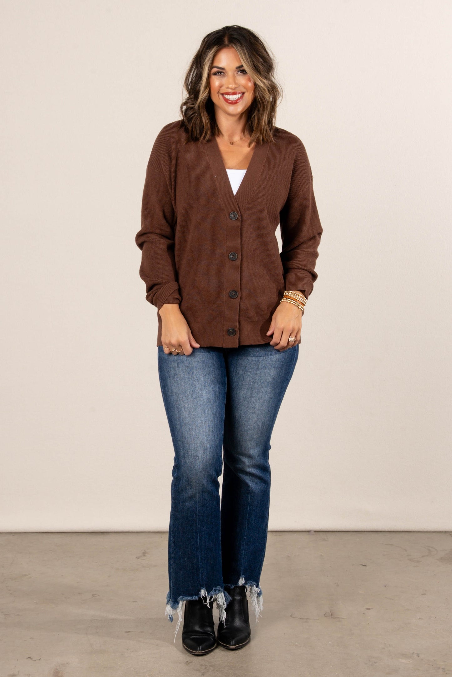 Falling Leaves Mini Waffle Knit Sweater Cardigan