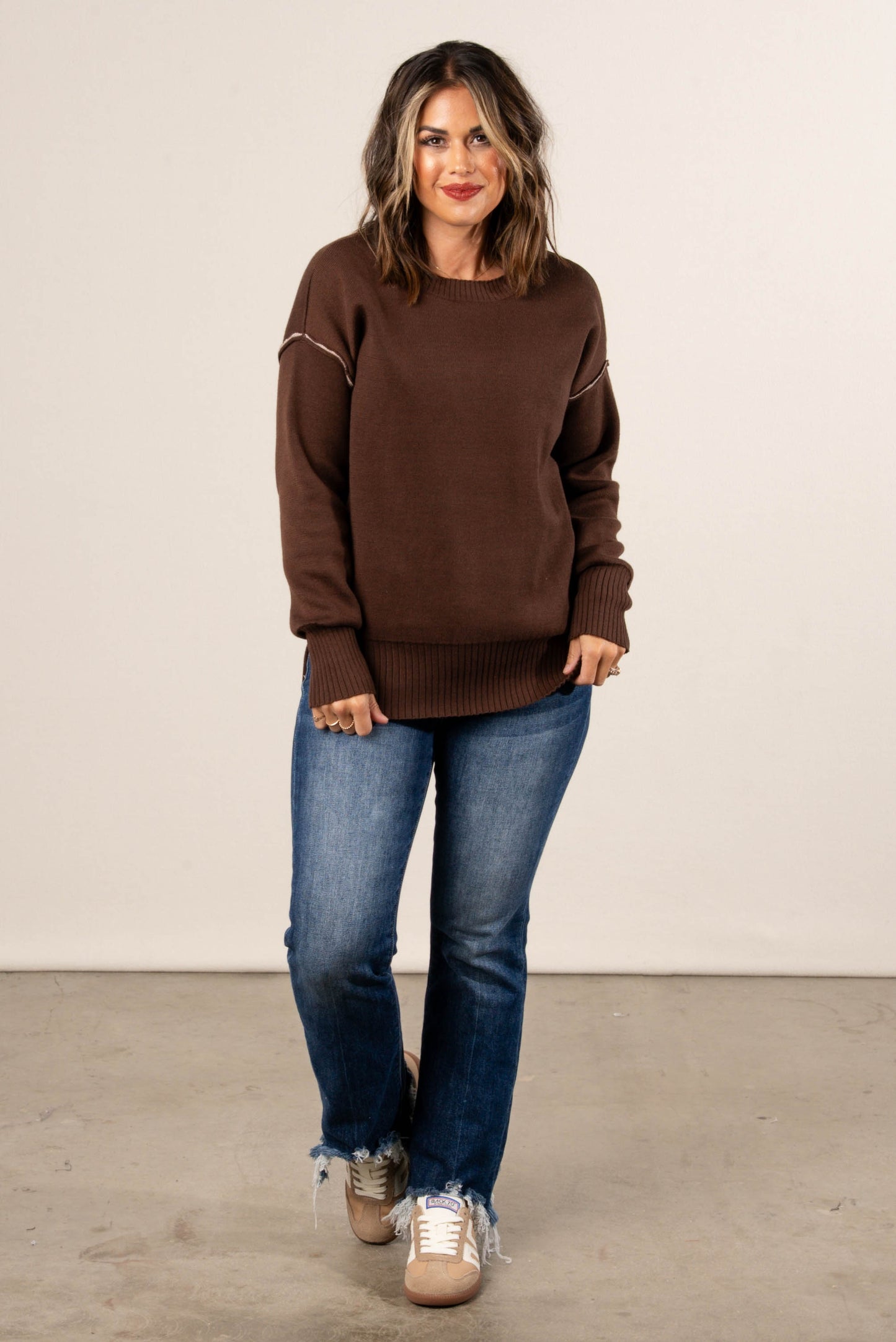 Marlow Contrast Trim Split Hem Sweater