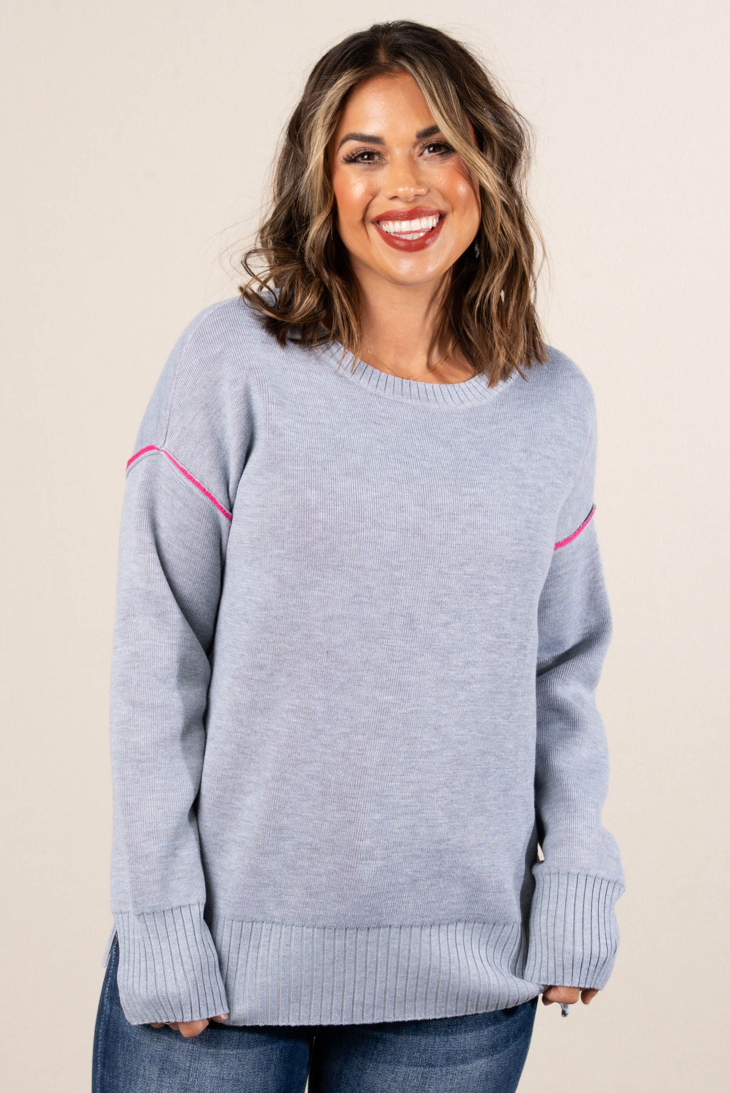 Marlow Contrast Trim Split Hem Sweater