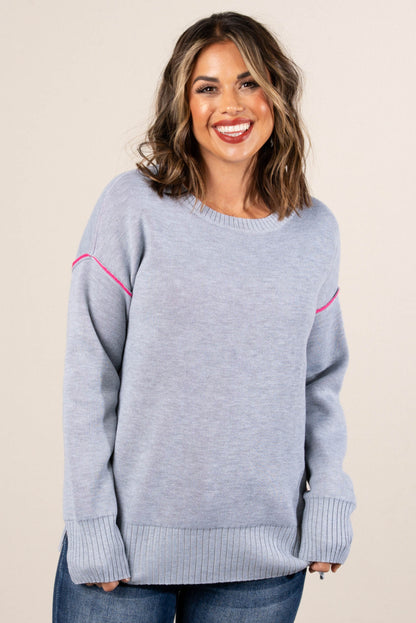 Marlow Contrast Trim Split Hem Sweater