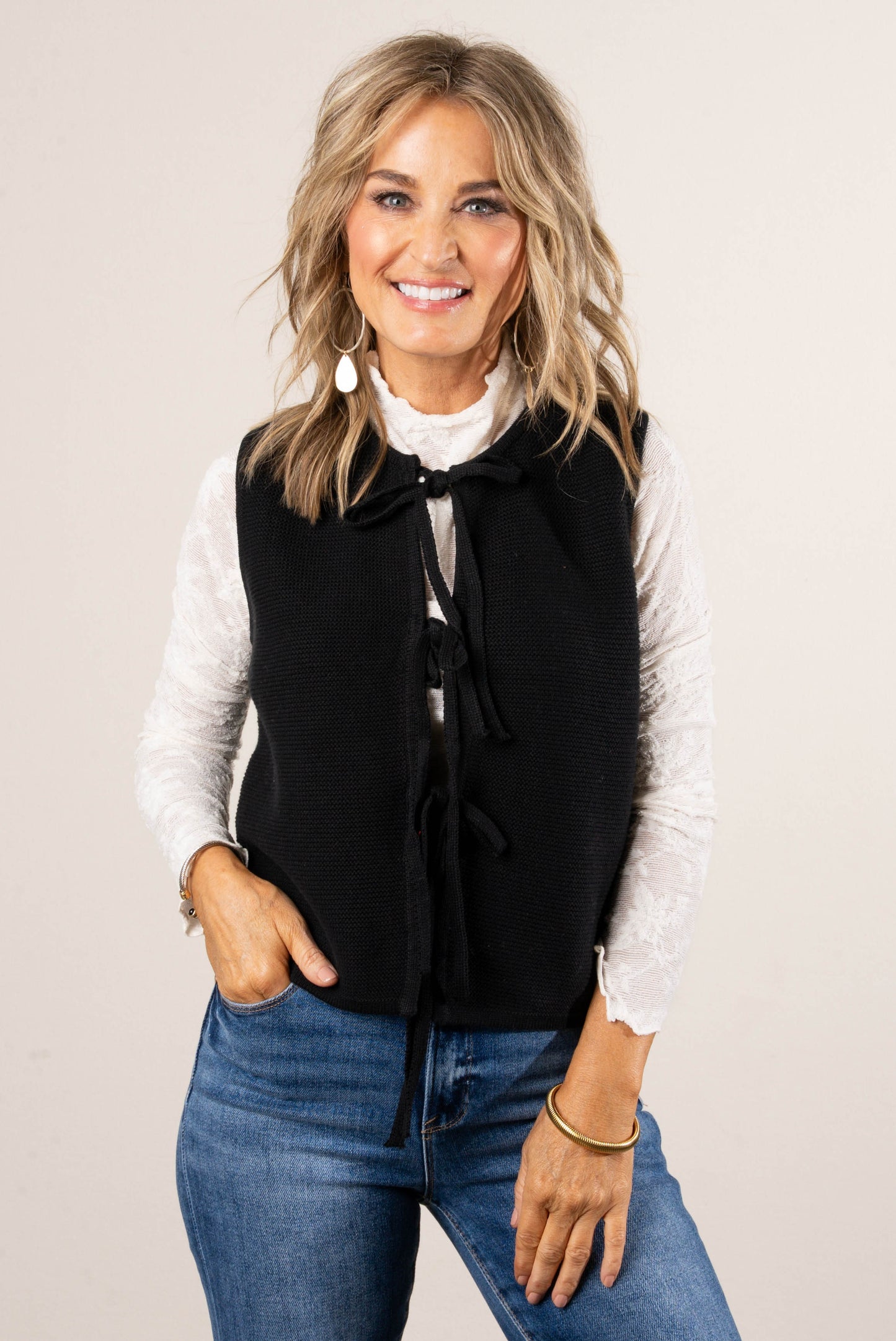 Fallen Leaves Tie Front Sweater Vest