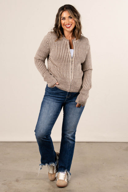 Tallulah Rib Knit Zip Up Sweater