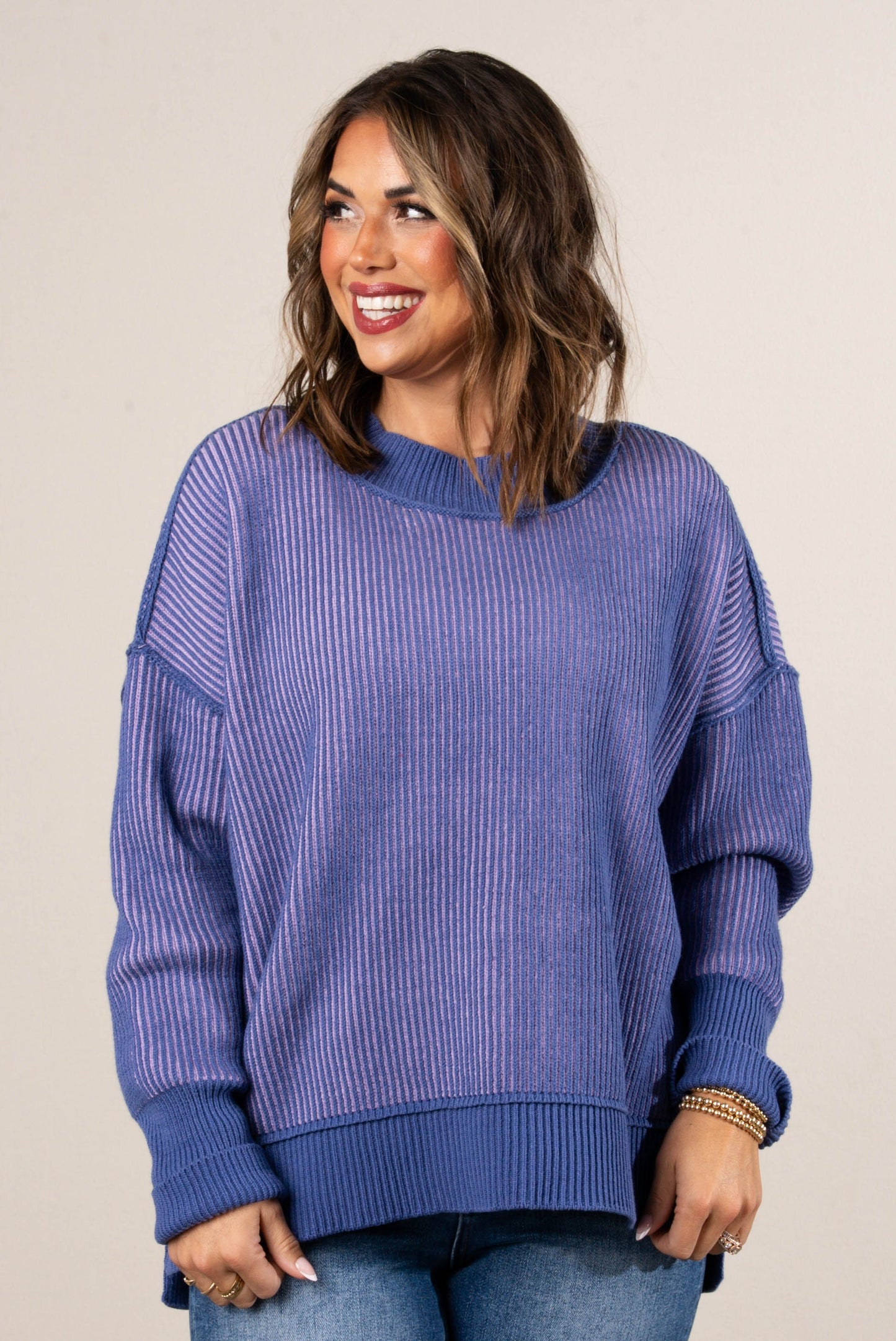 Serenade Two-Tone Rib Knit Sweater