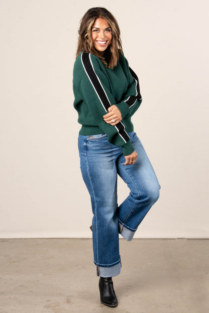 Midori Rib Knit Striped Sleeve Sweater