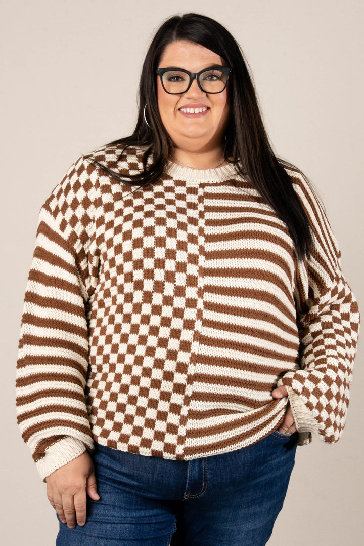 Tawny Mixed Pattern Drop Shoulder Sweater