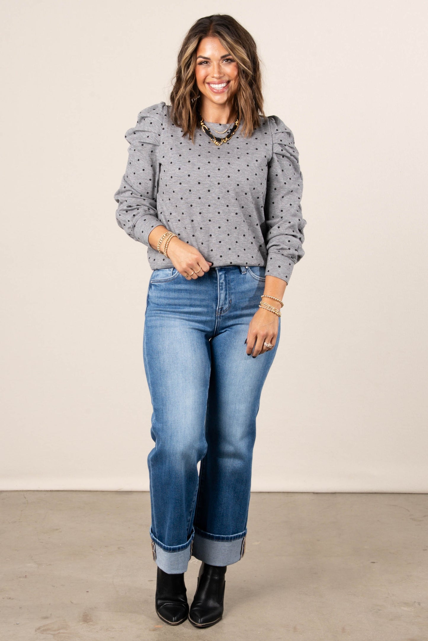 Calliope Polka Dot Pleated Shoulder Top