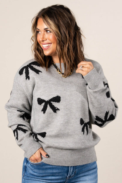 Coquette Bow Knit Drop Shoulder Sweater