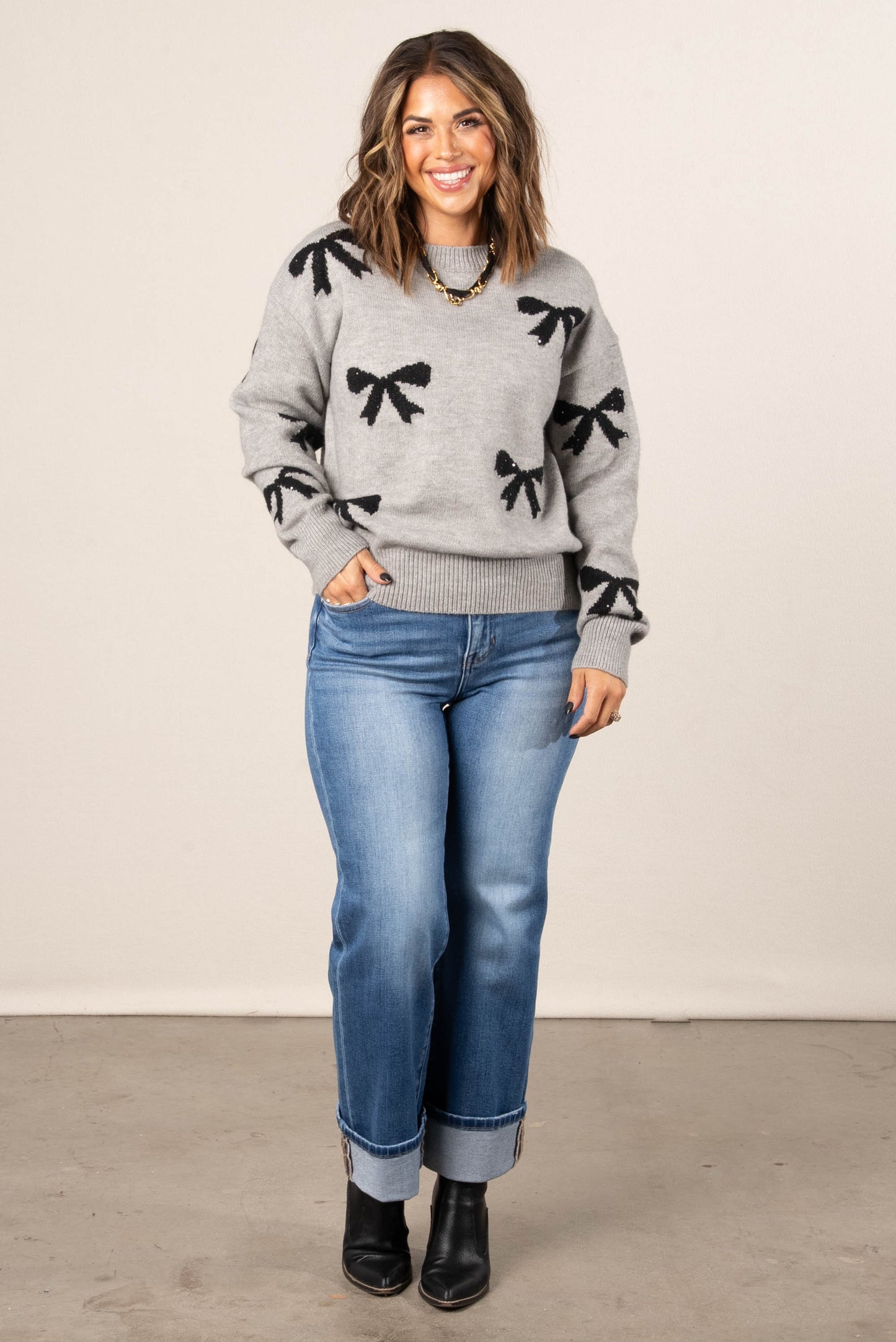 Coquette Bow Knit Drop Shoulder Sweater