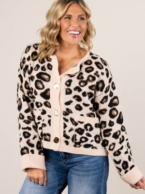Wild Heart Leopard Gold Button Sweater Cardigan