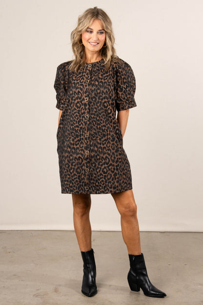 Fierce Elegance Leopard Button Up Shift Dress
