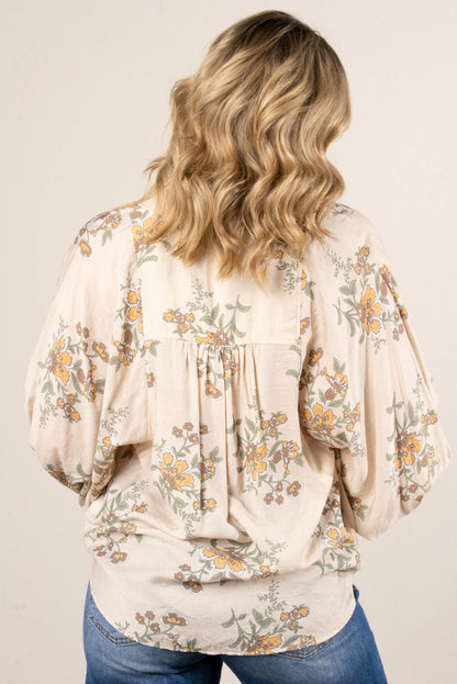 Mockingbird Floral Button Cuff Blouse