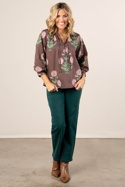 Bloom Story Floral Frill Neck Blouse