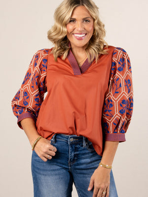 The Poet Embroidered Split Neck Blouse