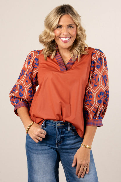 The Poet Embroidered Split Neck Blouse