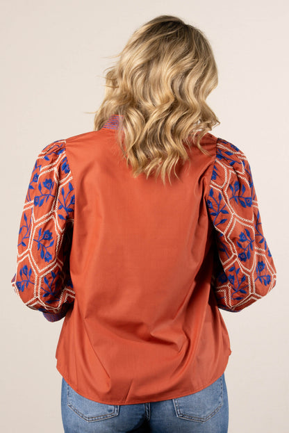 The Poet Embroidered Split Neck Blouse