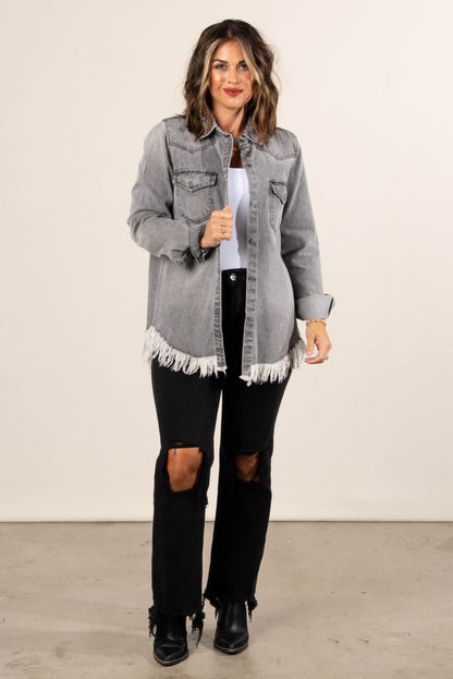 Risen Eleanor Frayed Hem Denim Shirt