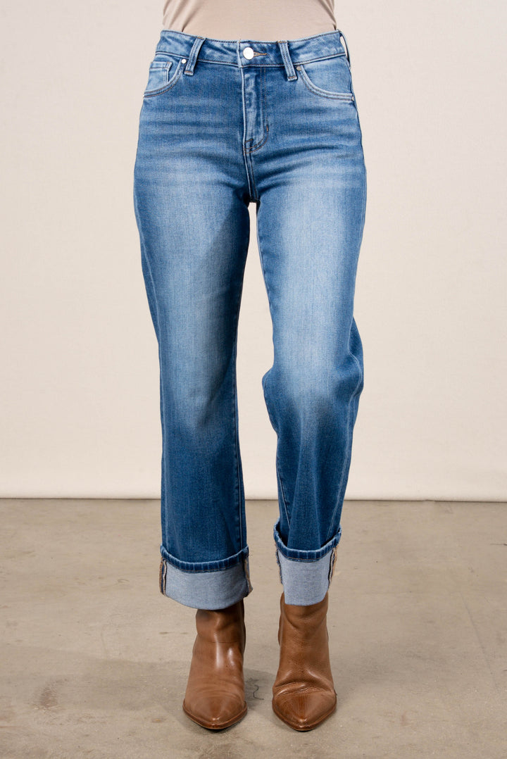 Risen Dakota Mid Rise Crop Cuffed Straight Leg Jeans