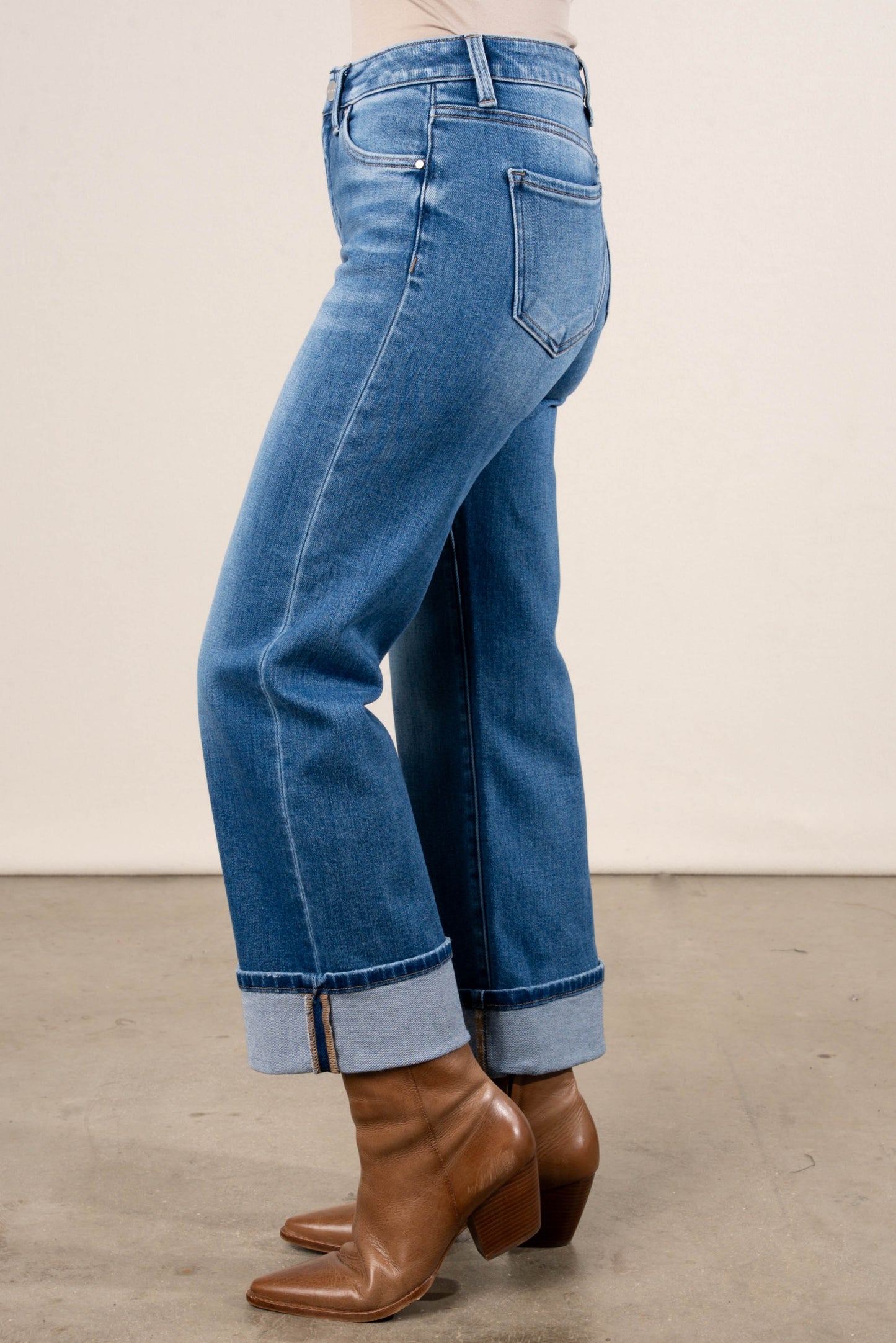 Risen Dakota Mid Rise Crop Cuffed Straight Leg Jeans