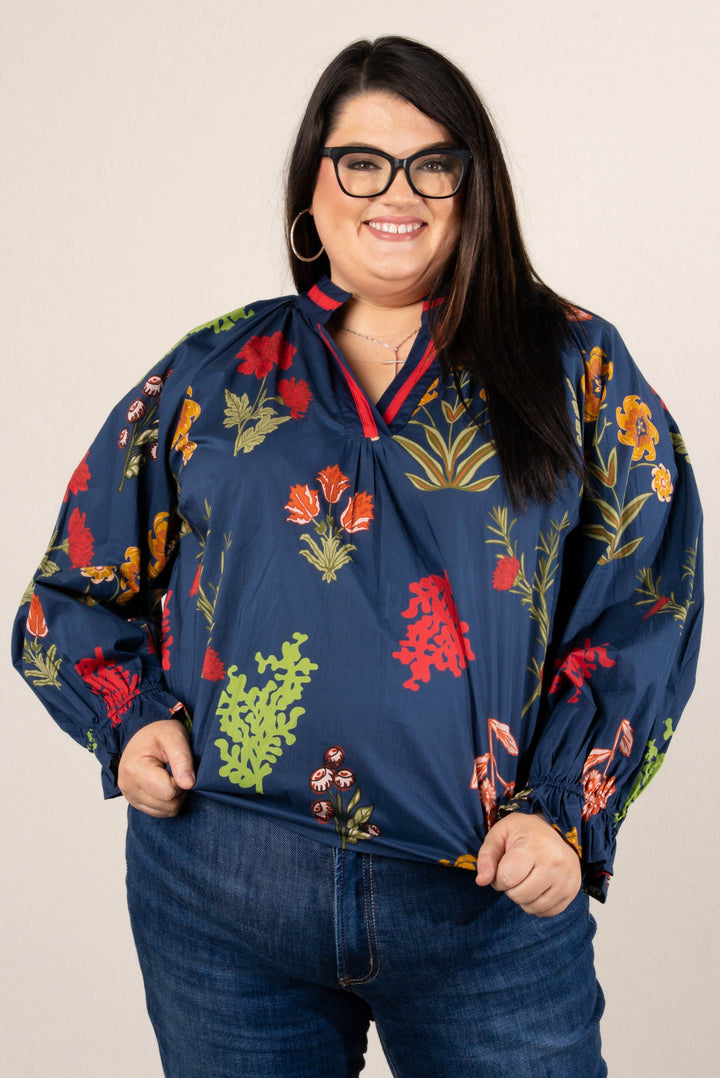 Fantasia Floral Split Neck Top