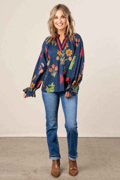 Fantasia Floral Split Neck Top