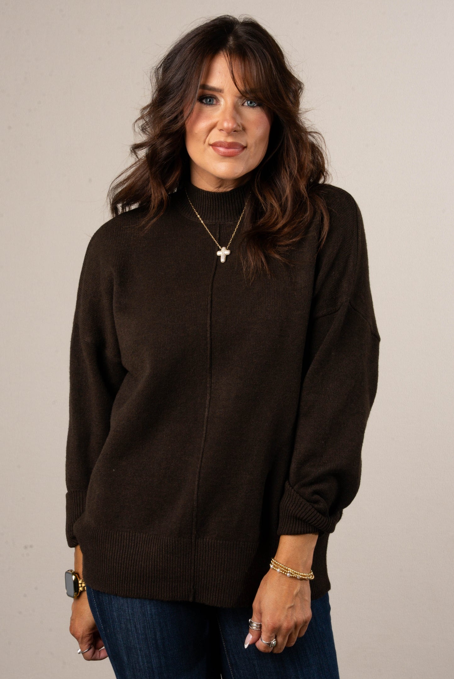 Genevieve Front Seam Mock Neck Sweater