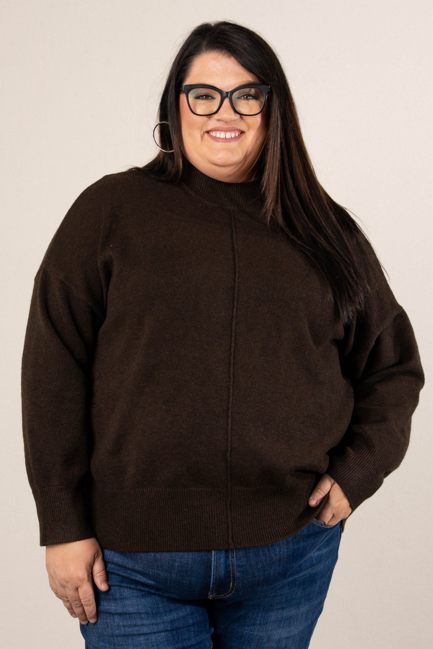 Genevieve Front Seam Mock Neck Sweater