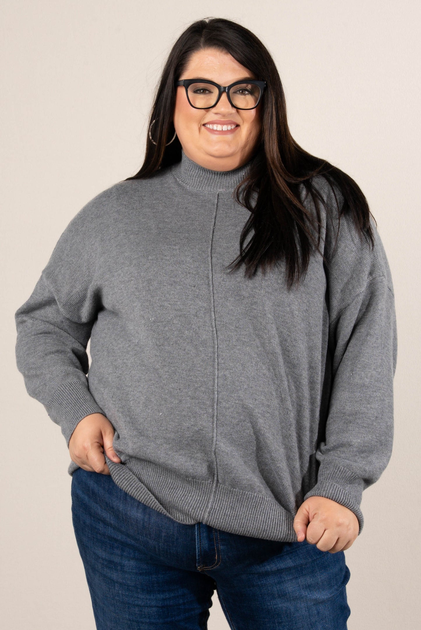 Genevieve Front Seam Mock Neck Sweater