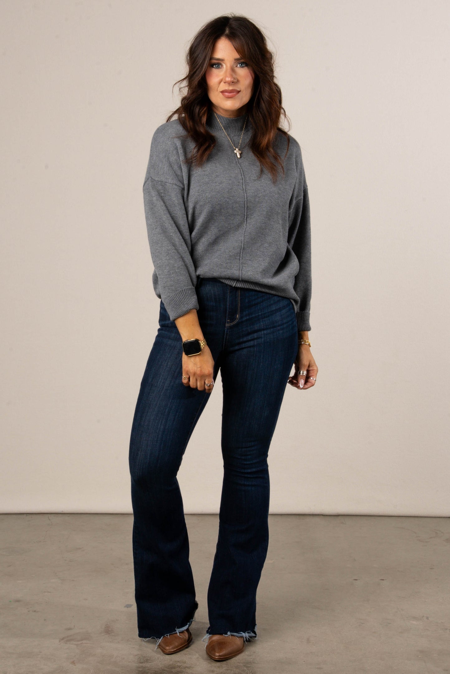 Genevieve Front Seam Mock Neck Sweater