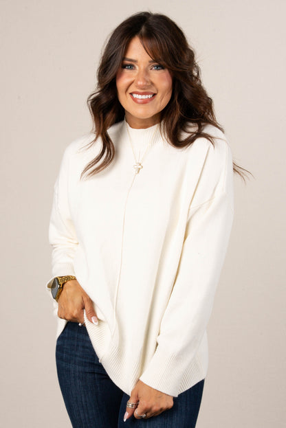 Genevieve Front Seam Mock Neck Sweater
