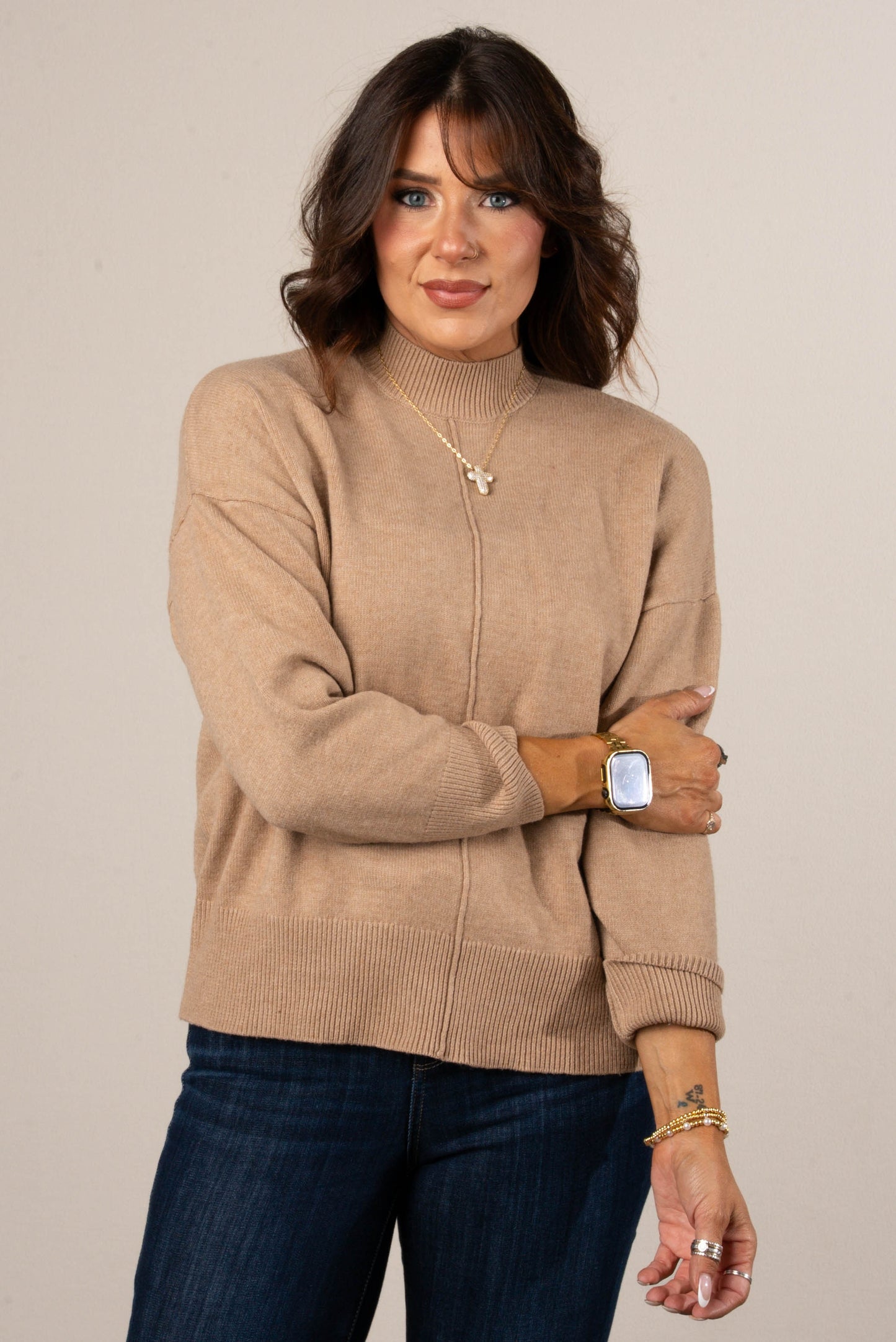 Genevieve Front Seam Mock Neck Sweater