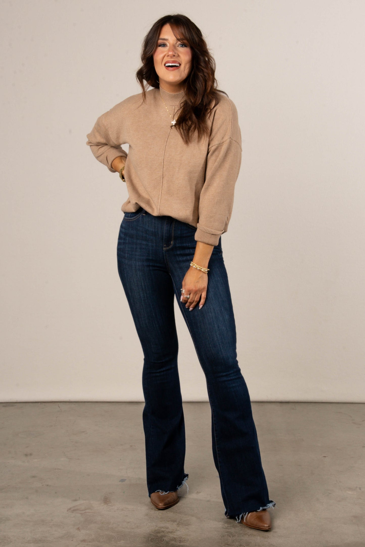 Genevieve Front Seam Mock Neck Sweater