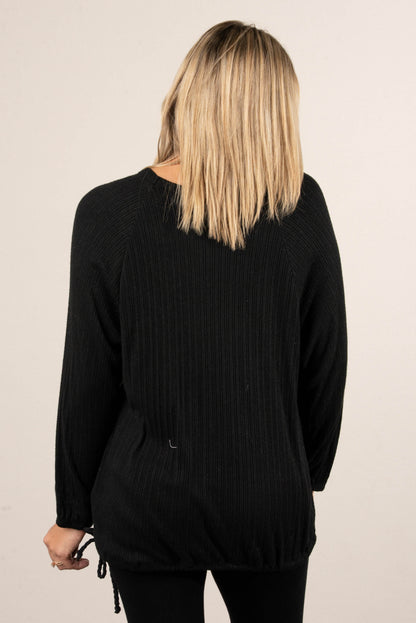 Crisp Days Ribbed Drawstring Waist Top