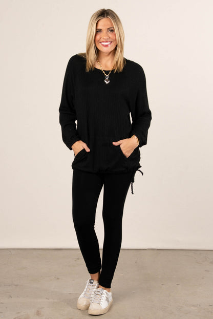 Crisp Days Ribbed Drawstring Waist Top