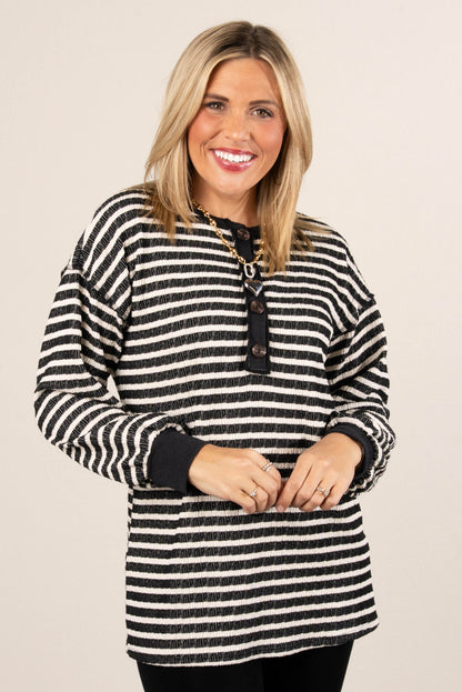 Victoria Striped Jacquard Knit Henley Top