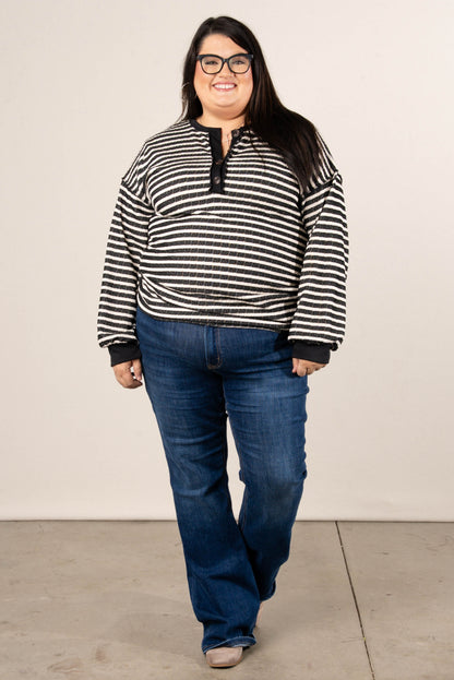 Victoria Striped Jacquard Knit Henley Top