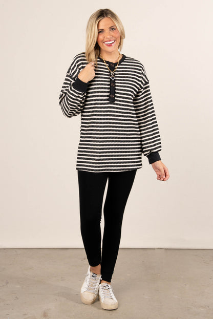 Victoria Striped Jacquard Knit Henley Top