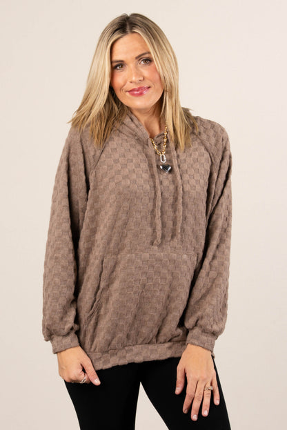 Fall Festival Raised Checkered Knit Hooded Top