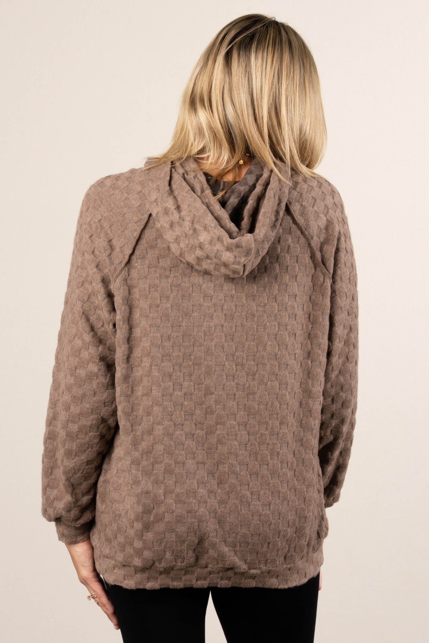 Fall Festival Raised Checkered Knit Hooded Top