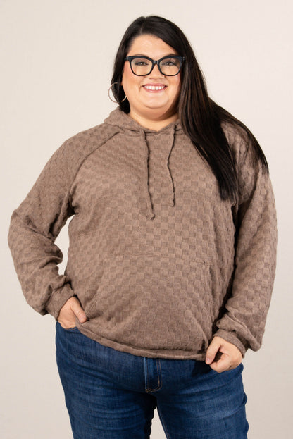 Fall Festival Raised Checkered Knit Hooded Top