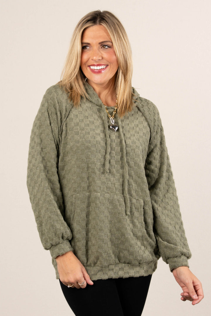 Fall Festival Raised Checkered Knit Hooded Top