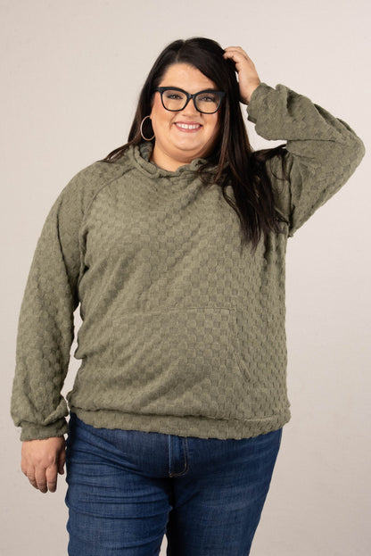 Fall Festival Raised Checkered Knit Hooded Top