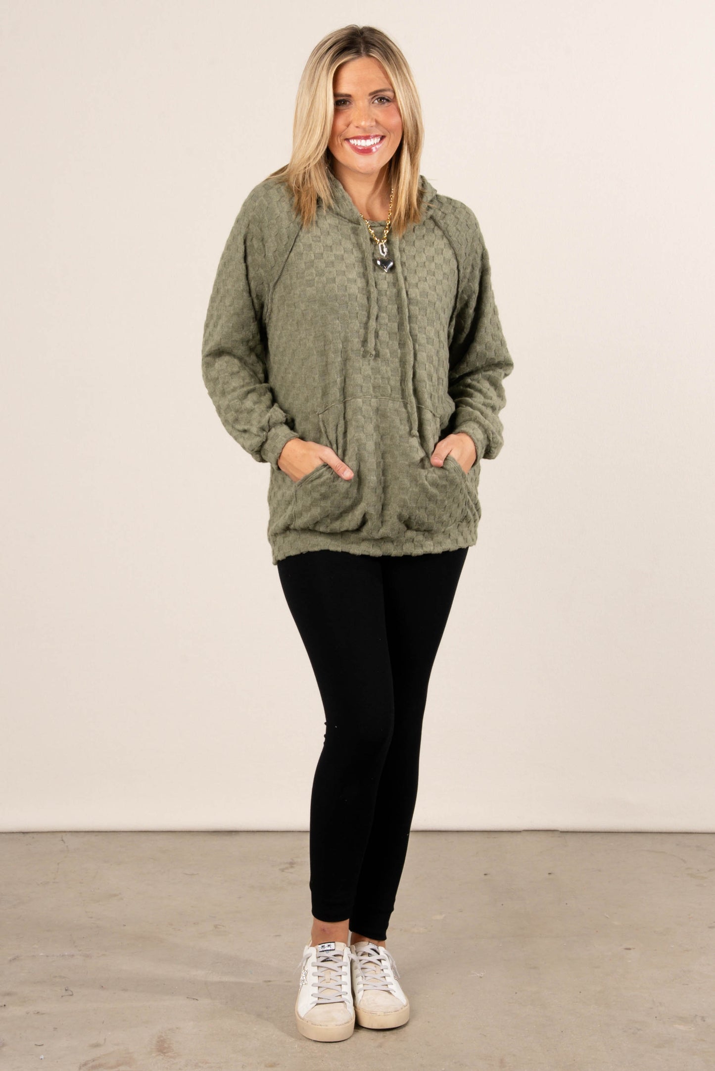 Fall Festival Raised Checkered Knit Hooded Top