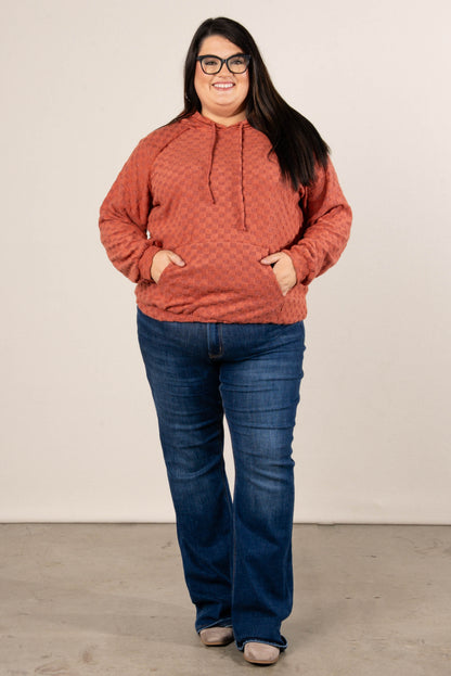 Fall Festival Raised Checkered Knit Hooded Top
