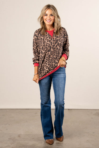 Untamed Ribbed Leopard Top Stitch Top