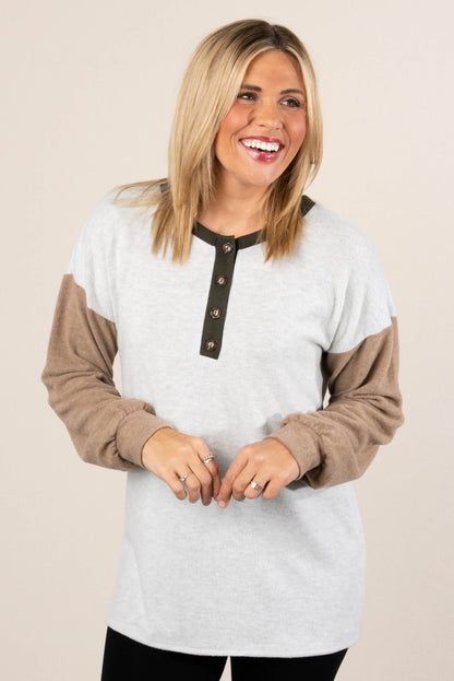 Hey Fever Color Block Henley Top