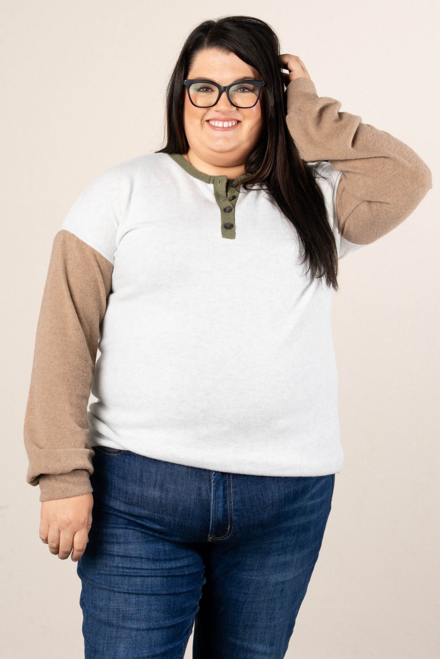 Hey Fever Color Block Henley Top