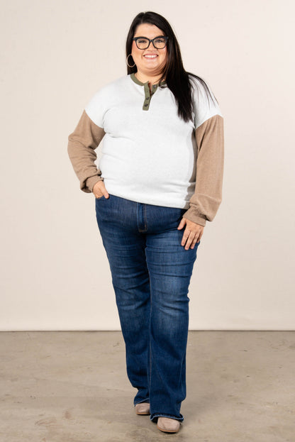 Hey Fever Color Block Henley Top