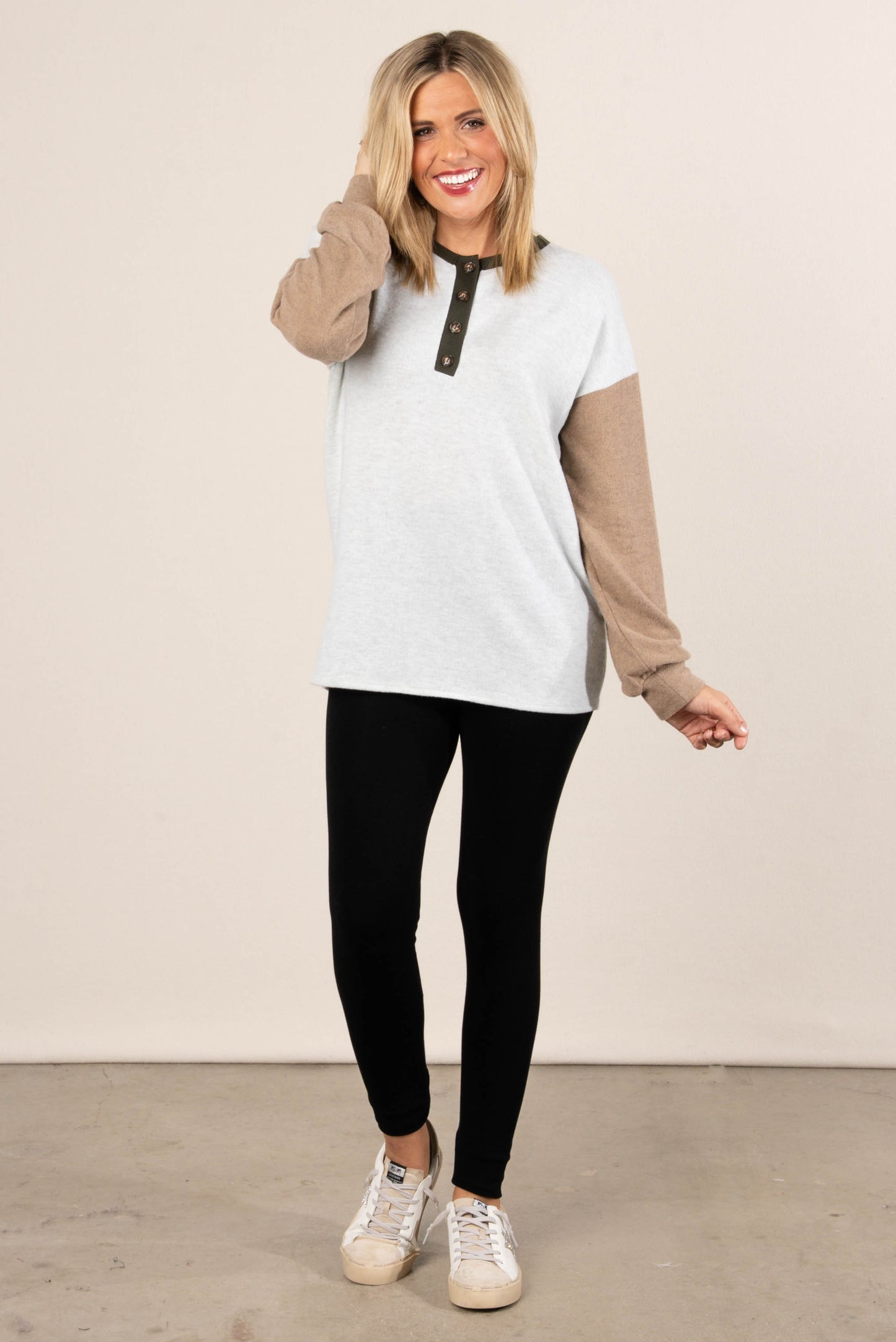 Hey Fever Color Block Henley Top