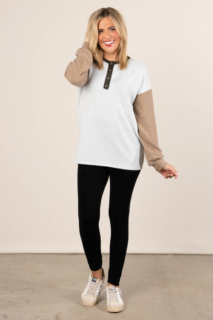 Hey Fever Color Block Henley Top