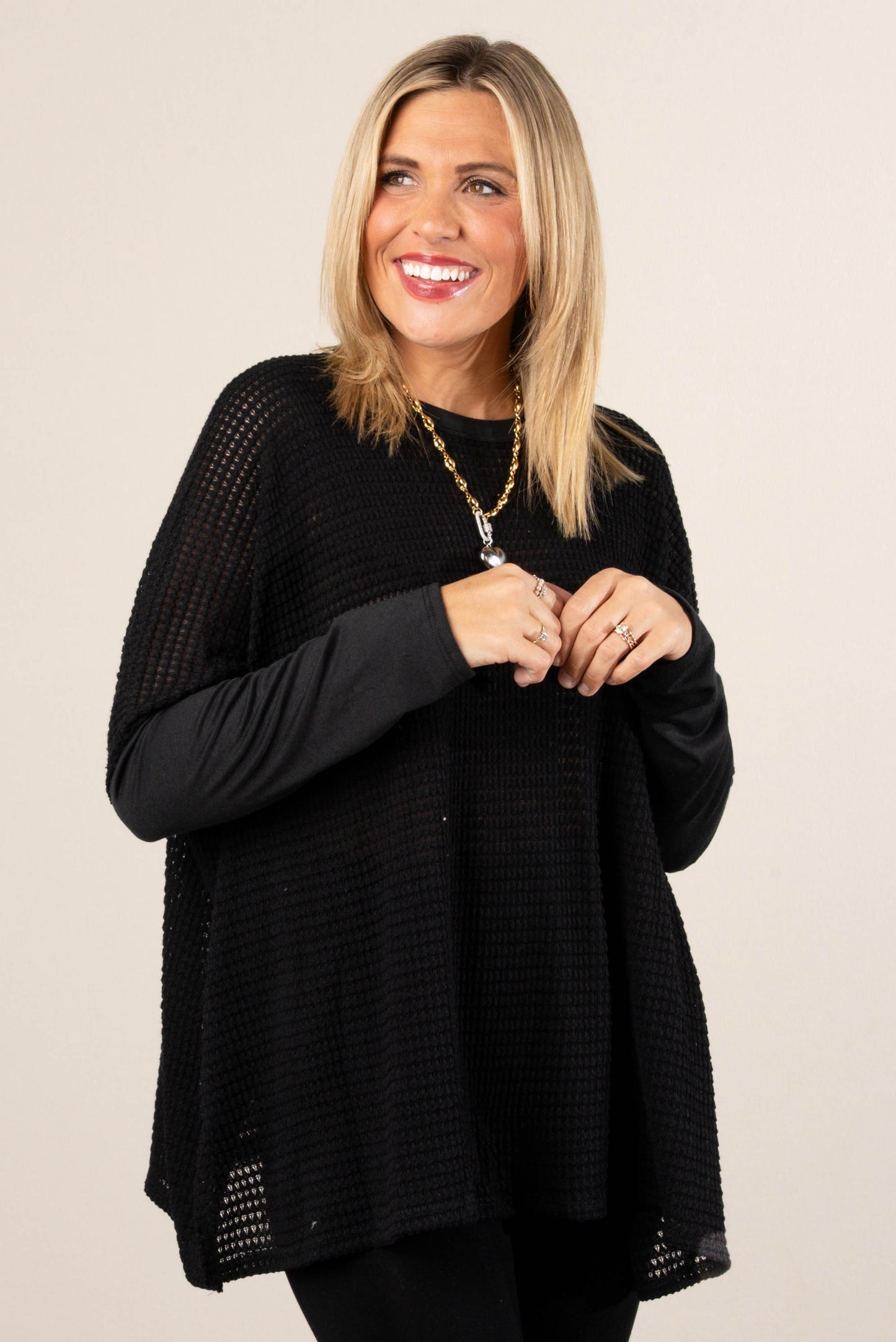 Harvest Moon Waffle Knit Poncho Top